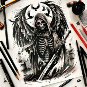 grim-reaper tattoo design ideas Surrealism bizarre hooded for outer arm
