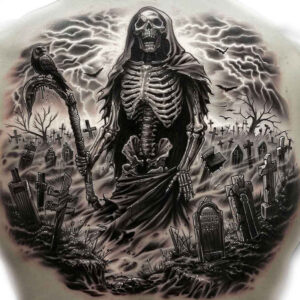 grim-reaper tattoo design ideas layered color hooded shows determination