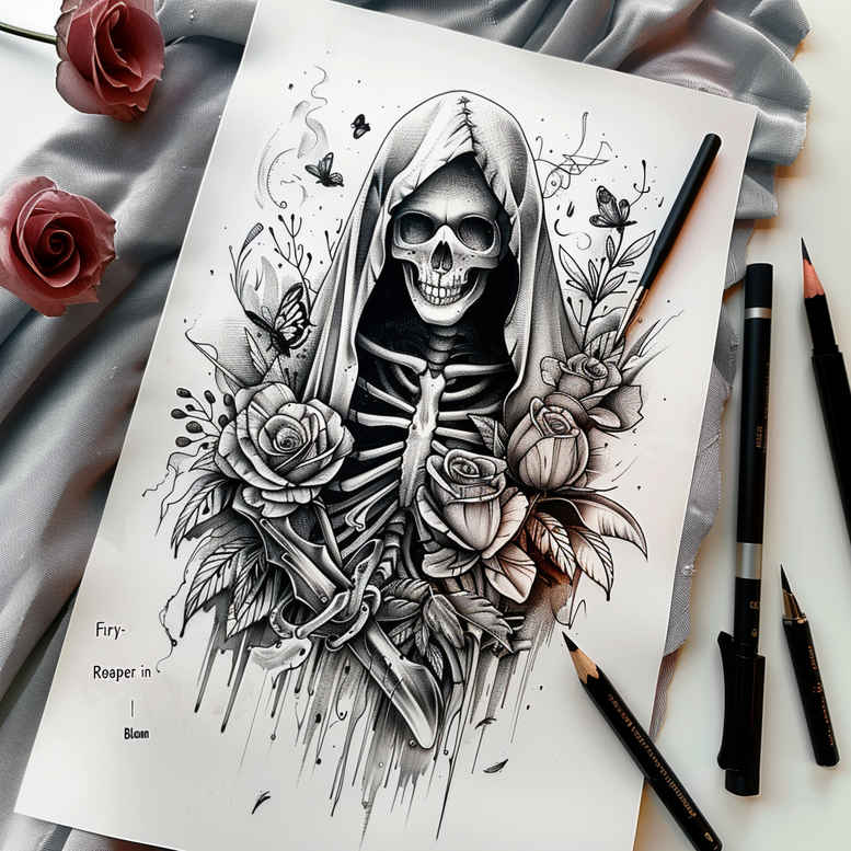 grim-reaper tattoo design ideas depth perception mysterious for side torso