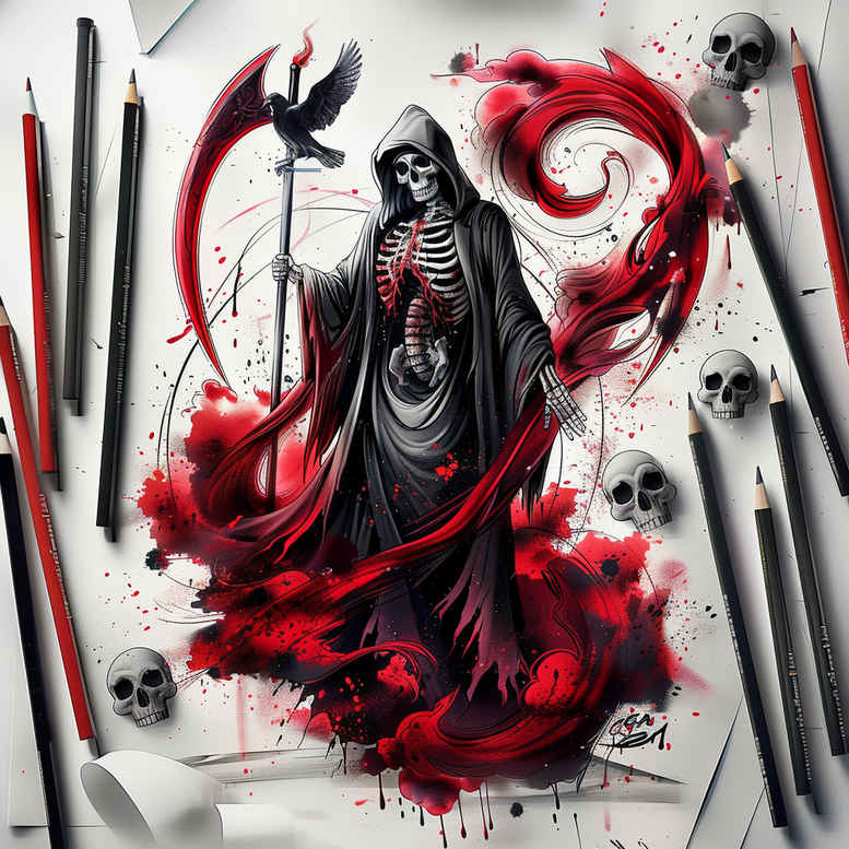 grim-reaper tattoo design ideas artistic shading mysterious for thigh