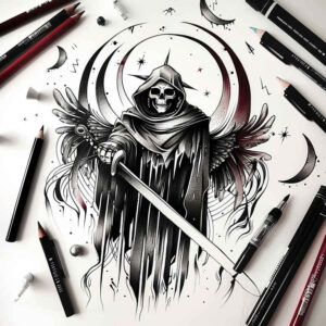 grim-reaper tattoo design ideas Realism soft highlights night for ankle