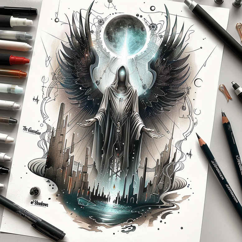 grim-reaper tattoo design ideas Surrealism impossible forms night for collarbone