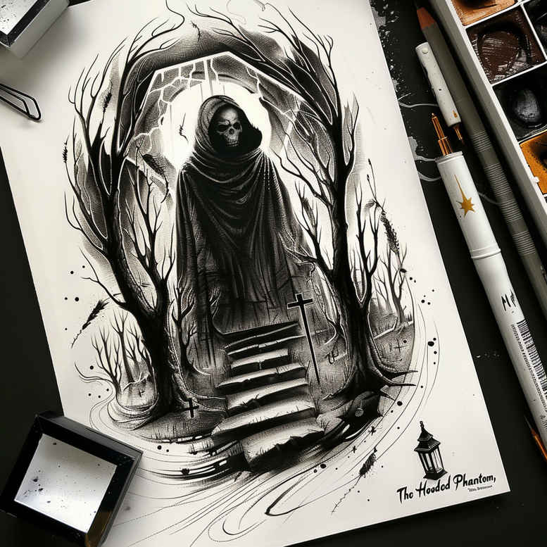 grim-reaper tattoo design ideas refined contrast ominous for back shoulder
