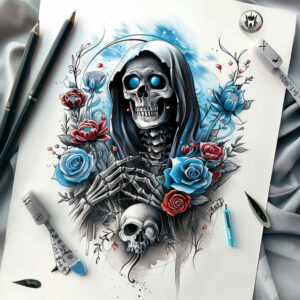 grim-reaper tattoo design ideas soft-focus ominous for biceps