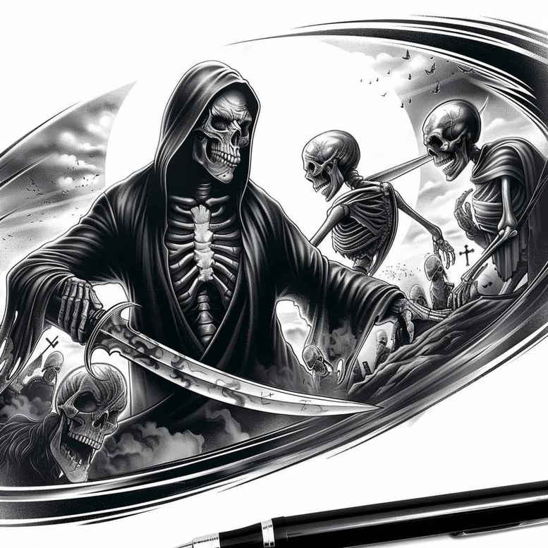 grim-reaper tattoo design ideas decorative flourishes ominous symbol of determination
