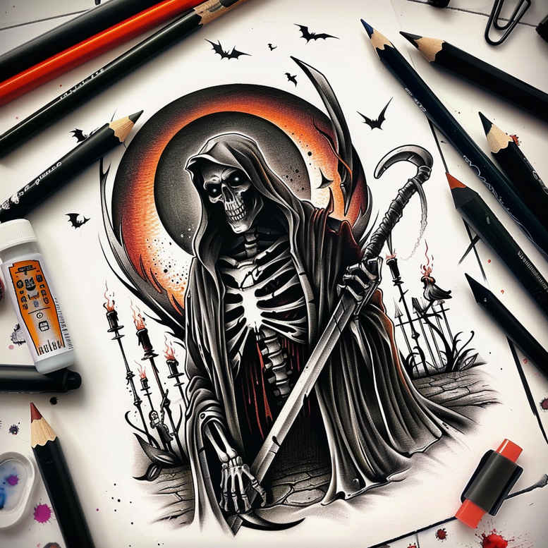 grim-reaper tattoo design ideas smooth complexion reaper stands for resilience