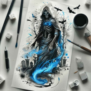 grim-reaper tattoo design ideas luminous scythe for spine