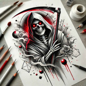 grim-reaper tattoo design ideas realistic scythe shows courage