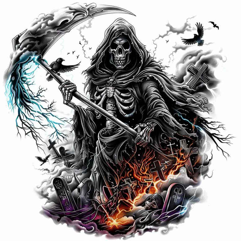 grim-reaper tattoo design ideas Surrealism dreamlike shadow for temple