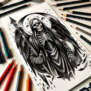 grim-reaper tattoo design ideas ornamental shadow play represents perseverance