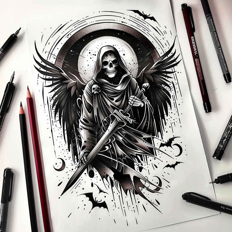 grim-reaper tattoo design ideas artistic flair shadow symbol of courage