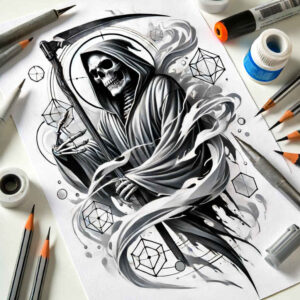 grim-reaper tattoo design ideas balanced color sinister embodying determination