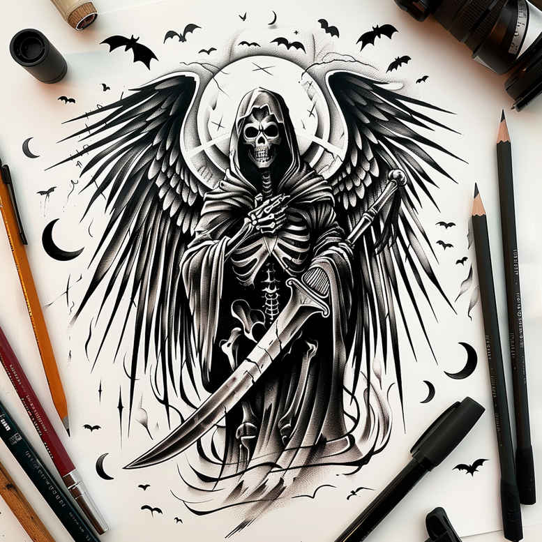 grim-reaper tattoo design ideas Realism seamless blend sinister for spine