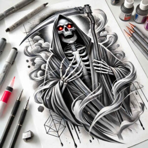 grim-reaper tattoo design ideas metallic skeletal for fingers
