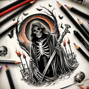 grim-reaper tattoo design ideas Realism realistic lighting skeletal for shoulder blade