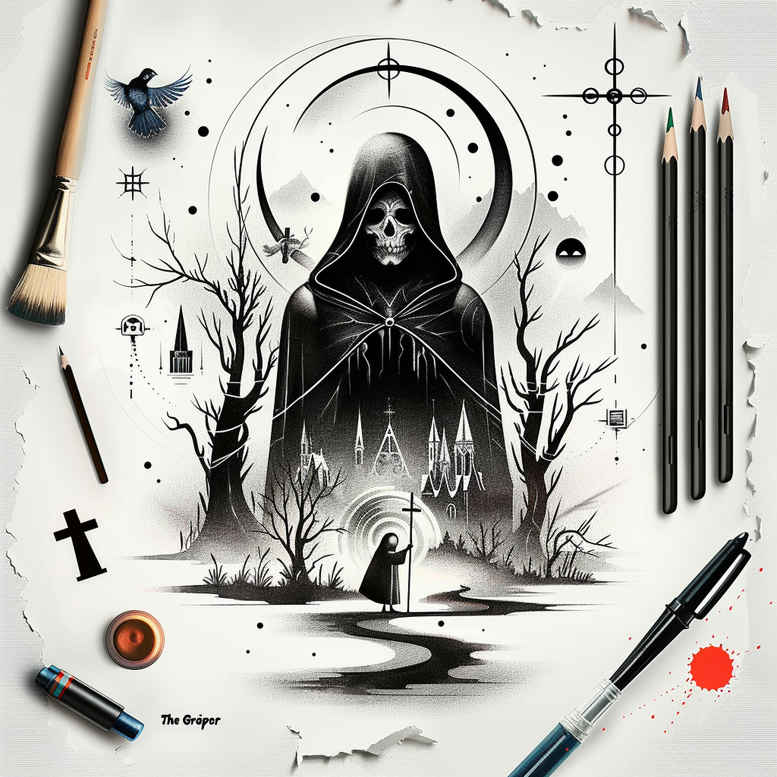 grim-reaper tattoo design ideas expressive color skeletal hands embodying endurance