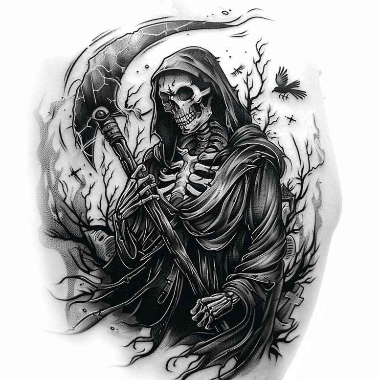 grim-reaper tattoo design ideas glowing skeletal hands meaning strength