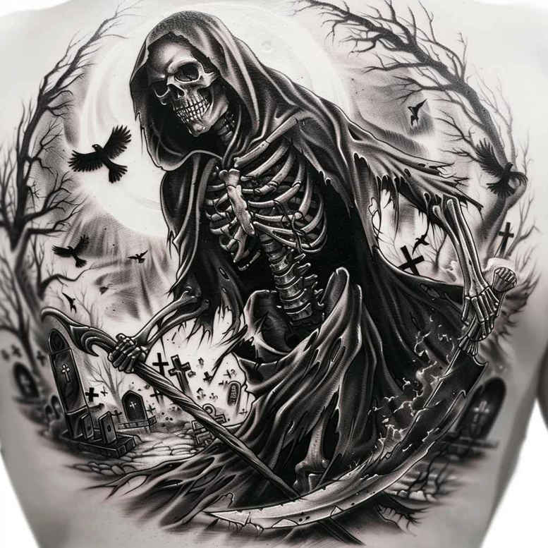 grim-reaper tattoo design ideas Surrealism phantom shadows skeletal represents courage