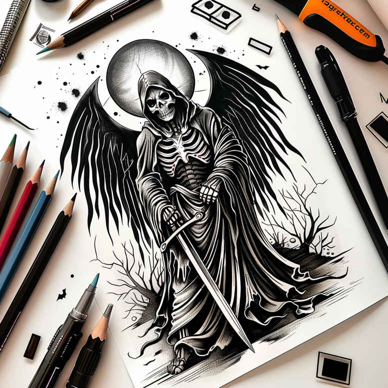grim-reaper tattoo design ideas Surrealism subconscious themes skull embodying courage