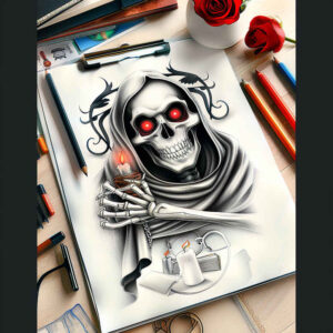 grim-reaper tattoo design ideas clean fill skull for fingers