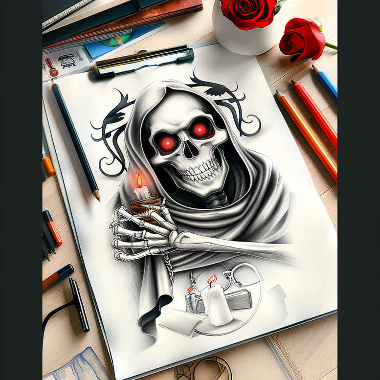 grim-reaper tattoo design ideas clean fill skull for fingers