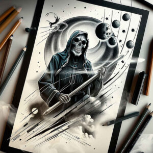 grim-reaper tattoo design ideas CGI-rendered skull symbol of determination