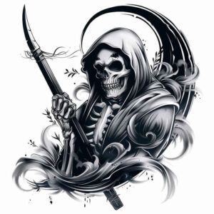 grim-reaper tattoo design ideas precise lines symbolic embodying strength