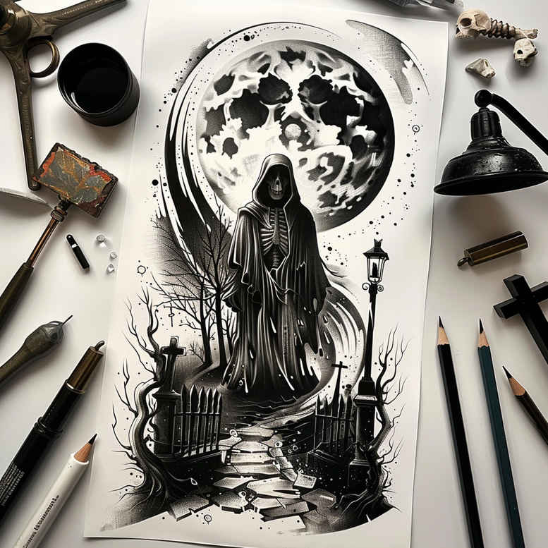 grim-reaper tattoo design ideas Realism realistic dimension symbolic symbolising determination