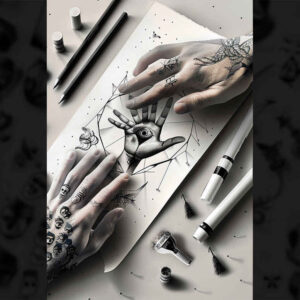 hands-with-contour – tattoo design ideas free ai generated – surrealism-unreal – for-back-shoulder – Gallery: hands-inkby-ai