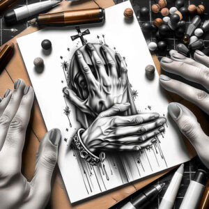 hands-with-glow – tattoo design ideas free ai generated – neotraditional-modern-classic – for-calf – Gallery: hands-inkby-ai