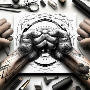 hands-with-shadow – tattoo design ideas free ai generated – surrealism-unconscious-imagery – for-behind-ear – Gallery: hands-inkby-ai