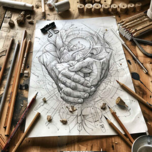 symbolic-hands – tattoo design ideas free ai generated – neotraditional-vibrant-palette – for-thigh – Gallery: hands-inkby-ai