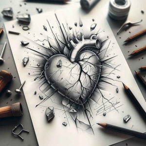 geometric-heart – tattoo design ideas free ai generated – realism-mirrored-effect – for-shoulder-blade – Gallery: hearts-inkby-ai