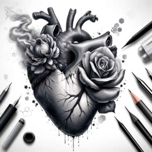 heart-with-tenderness – tattoo design ideas free ai generated – neotraditional-expressive-color – for-behind-ear – Gallery: hearts-inkby-ai