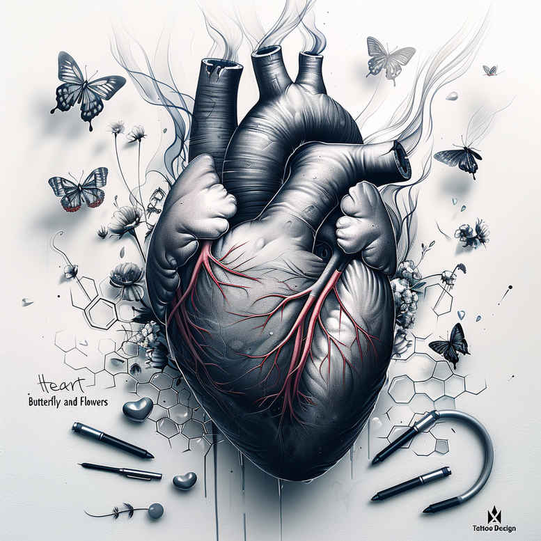 hearts tattoo design ideas Surrealism vibrant contrasts deep for biceps
