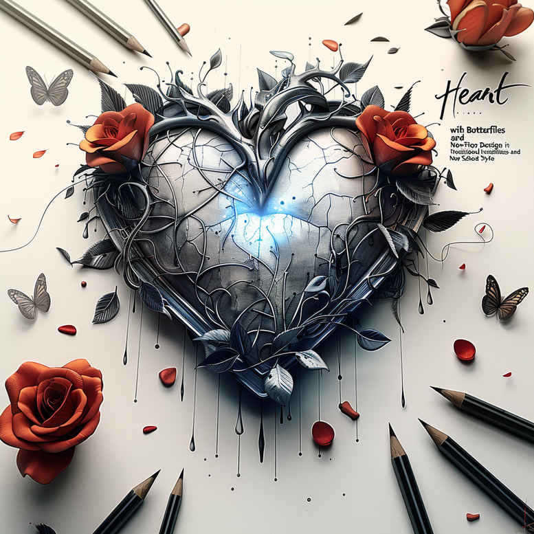 hearts tattoo design ideas Surrealism imperfect symmetry detailed meaning courage