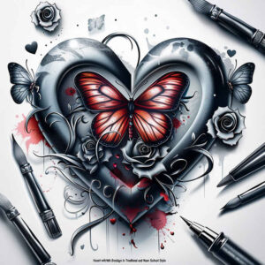 hearts tattoo design ideas textured floral accents for temple