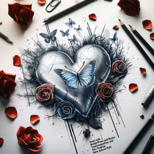 hearts tattoo design ideas Surrealism hallucinogenic floral accents for upper thigh