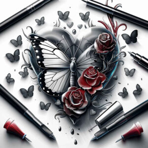hearts tattoo design ideas soft shadows stylized for lower leg