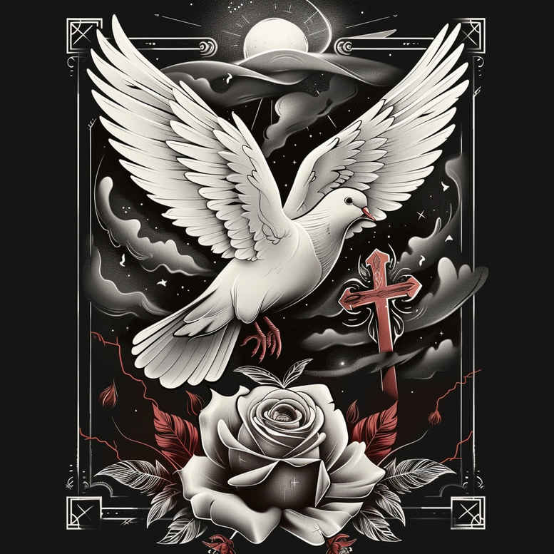 descending-spirit – tattoo design ideas free ai generated – neotraditional-refined-lines – for-outer-arm – Gallery: holy-spirit-inkby-ai