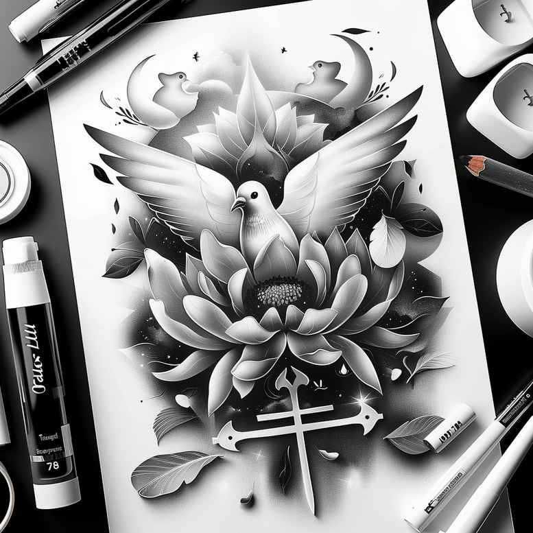 holy-spirit – tattoo design ideas free ai generated – neotraditional-sharp-edges – for-back – Gallery: holy-spirit-inkby-ai