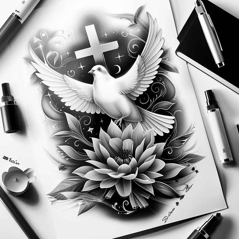 holy-spirit-love – tattoo design ideas free ai generated – surrealism-phantom-shadows – for-behind-ear – Gallery: holy-spirit-inkby-ai