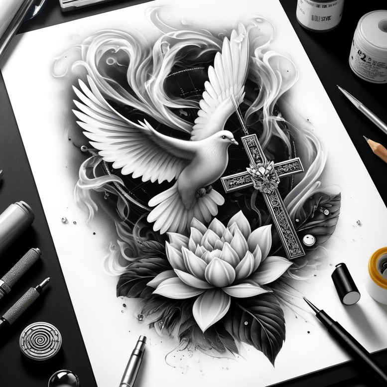 spirit-power – tattoo design ideas free ai generated – surrealism-distorted-reality – for-behind-ear – Gallery: holy-spirit-inkby-ai