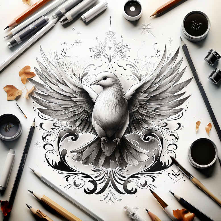 spirit-presence – tattoo design ideas free ai generated – neotraditional-vintage-influence – for-temple – Gallery: holy-spirit-inkby-ai