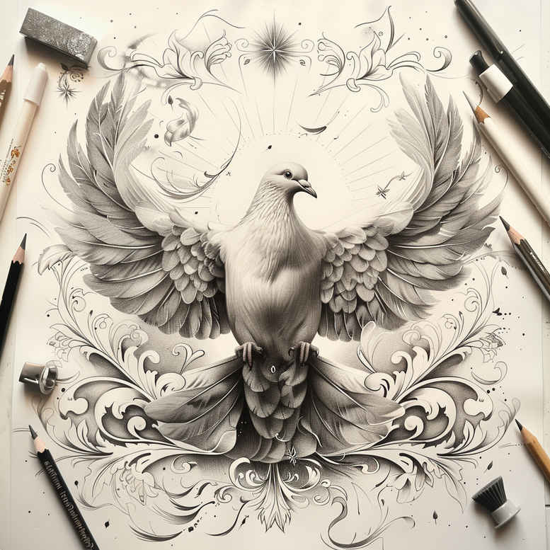 spiritual-power – tattoo design ideas free ai generated – neotraditional-bold-highlights – for-full-back – Gallery: holy-spirit-inkby-ai