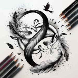 infinity-with-feathers-tiny-detail-for-temple – tattoo design ideas free ai generated – Gallery: infinity-signs-inkby-ai