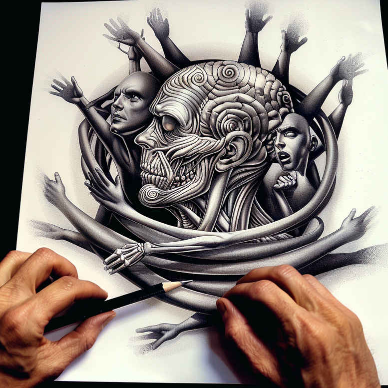 Surrealistyczne postacie - Free tattoo design ideas ai genereted - inkby.ai