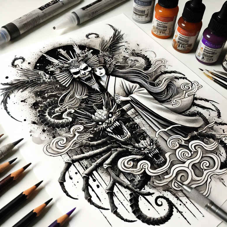 Surrealistyczne postacie - Free tattoo design ideas ai genereted - inkby.ai