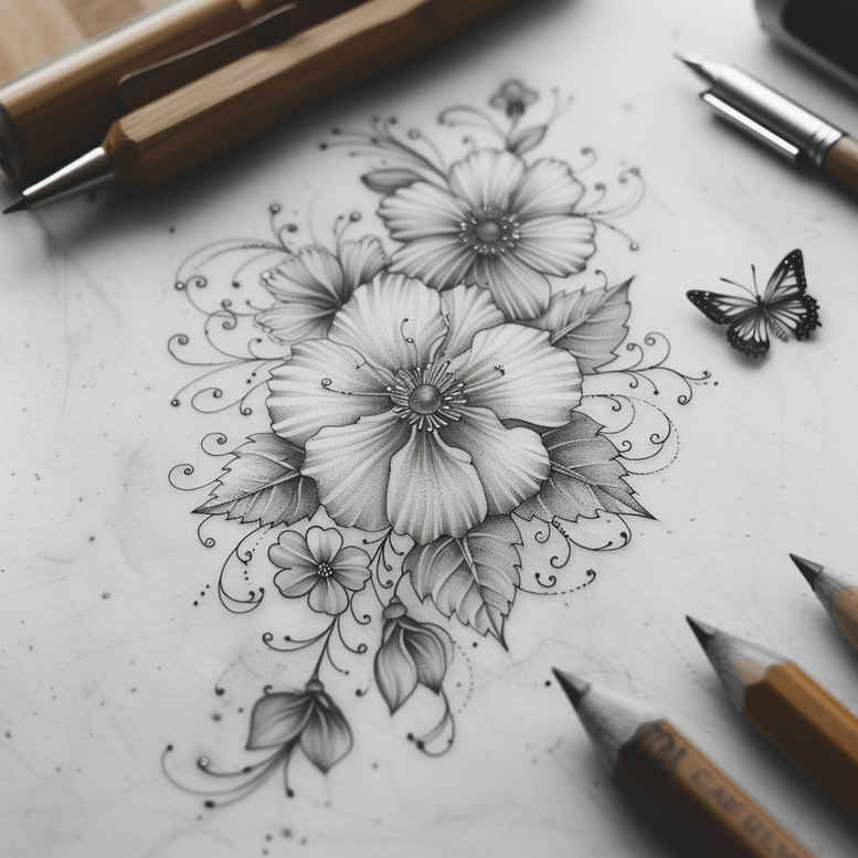 Delikatne kwiaty - Free tattoo design ideas ai genereted - inkby.ai