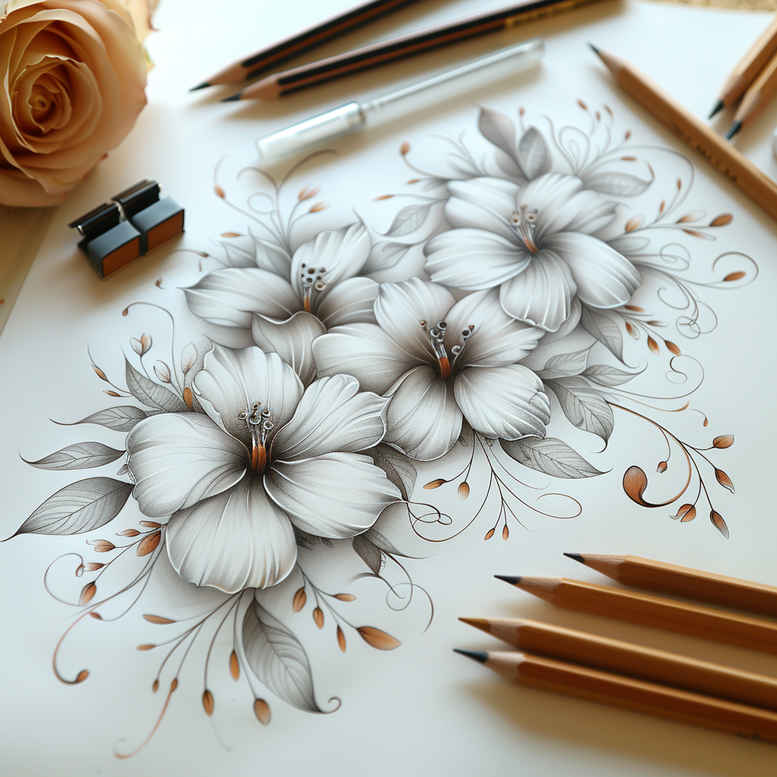 Delikatne kwiaty - Free tattoo design ideas ai genereted - inkby.ai